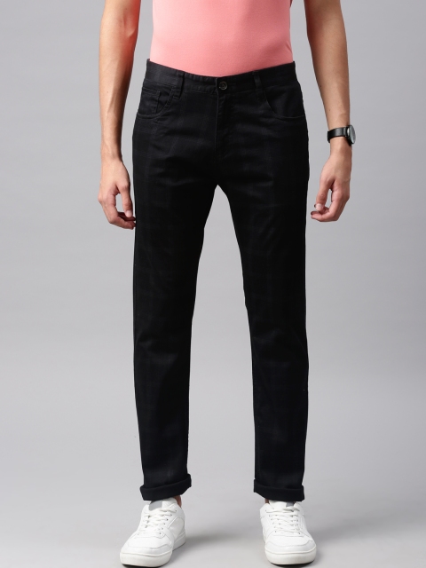 

French Connection Men Black Slim Fit Checked Trousers
