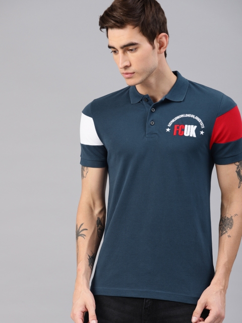 

French Connection Men Navy Blue Solid Polo Collar Slim Fit T-shirt