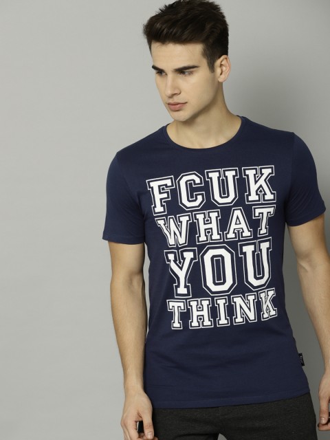 

French Connection Men Blue Printed Round Neck T-shirt
