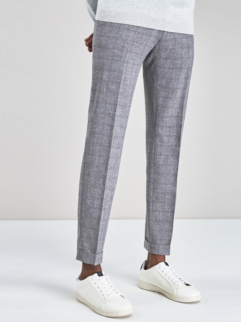 

next Men Grey Skinny Fit Checked Regular Trousers