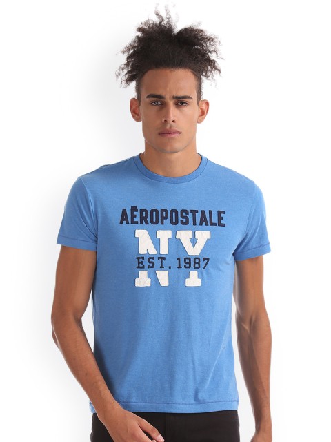 

Aeropostale Men Blue Printed Round Neck T-shirt