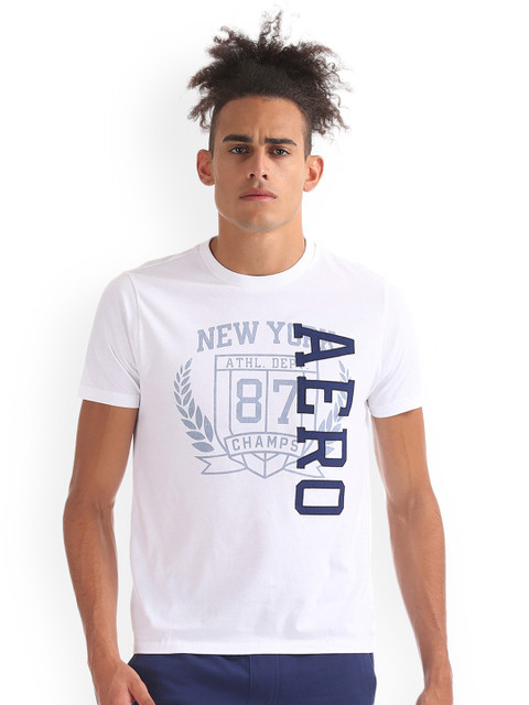 

Aeropostale Men White Printed Round Neck Pure Cotton T-shirt