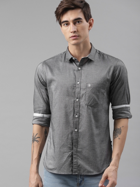 

French Connection Men Grey Regular Fit Solid Casual Shirt