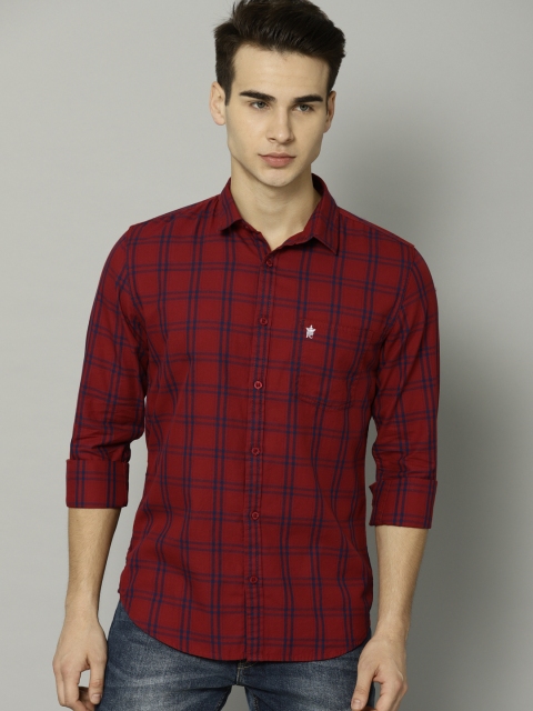 

French Connection Men Red & Navy Blue Checked Casual Shirt