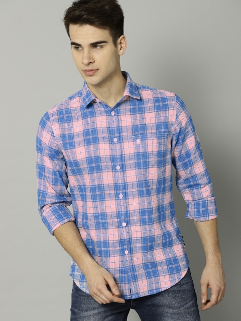

French Connection Men Pink & Blue Checked Casual Shirt