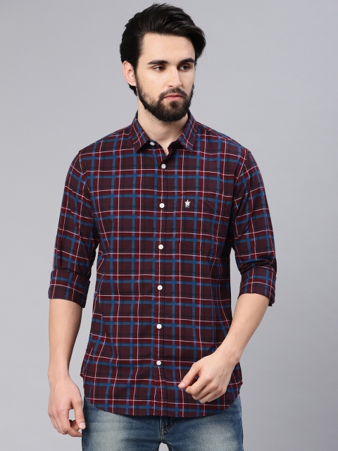 

French Connection Men Maroon & Blue Regular Fit Checked Casual Shirt