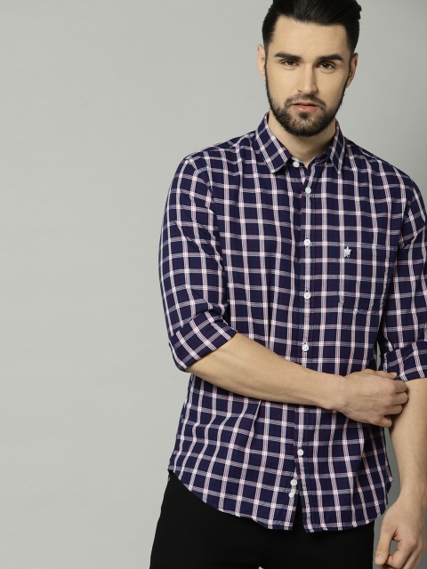 

French Connection Men Navy Blue & Off-White Regular Fit Checked Casual Shirt