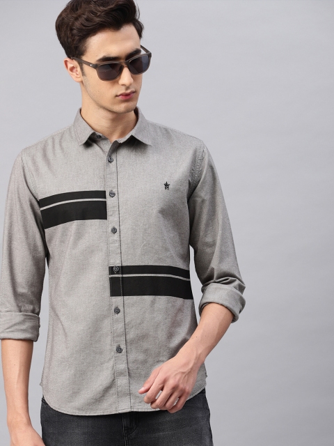 

French Connection Men Grey & Black Regular Fit Casual Shirt