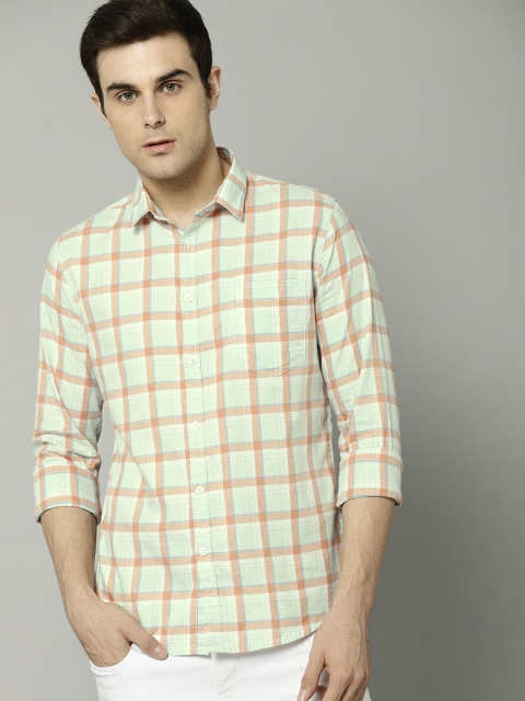 

French Connection Men Green & Orange Regular Fit Checked Casual Shirt