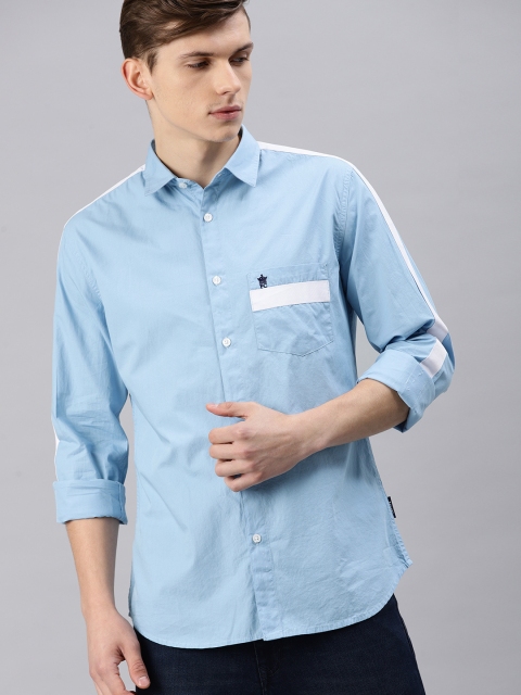 

French Connection Men Blue Regular Fit Solid Casual Shirt