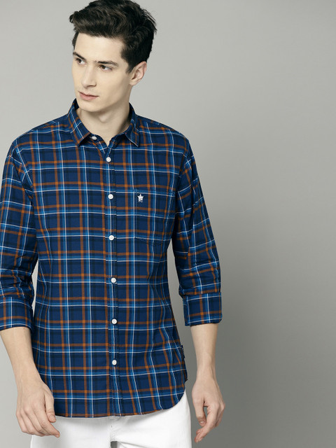 

French Connection Men Blue & Brown Tyson Regular Fit Checked Casual Shirt