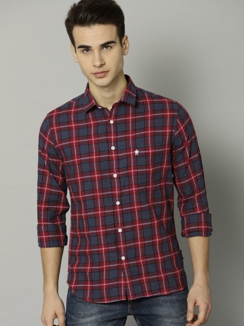 

French Connection Men Red & Blue Regular Fit Checked Casual Shirt