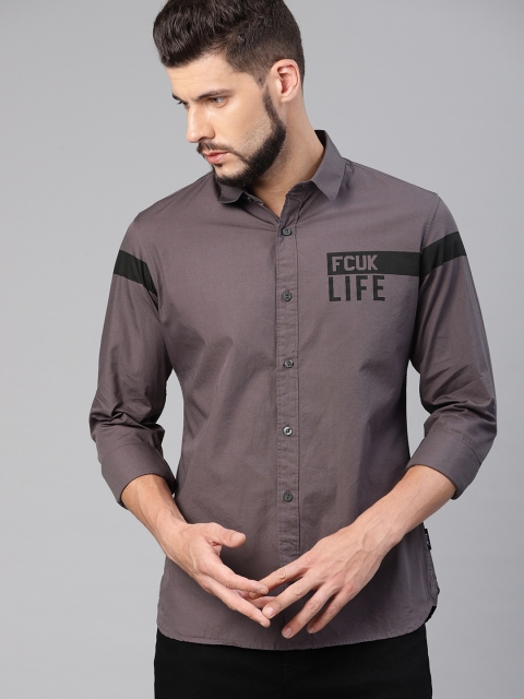 

French Connection Men Grey Regular Fit Solid Casual Shirt