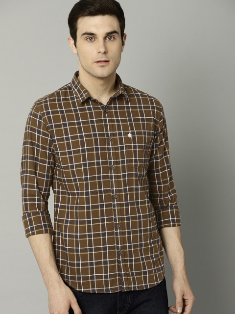 

French Connection Men Olive Green & Navy Blue Regular Fit Checked Casual Shirt