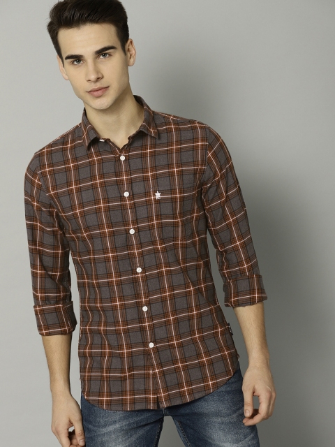 

French Connection Men Brown & Charcoal Regular Fit Checked Casual Shirt