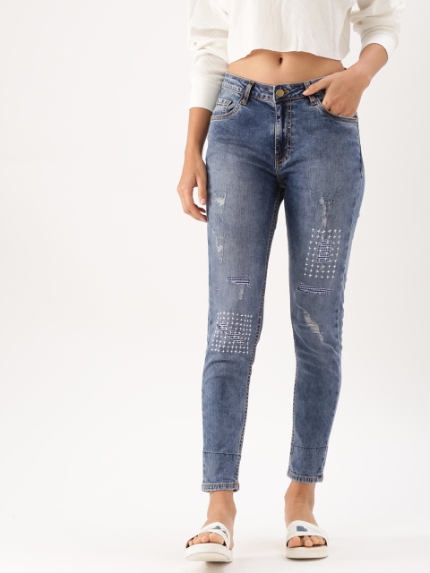 

DressBerry Women Blue Skinny Fit Mid-Rise Mildly Distressed Stretchable Jeans