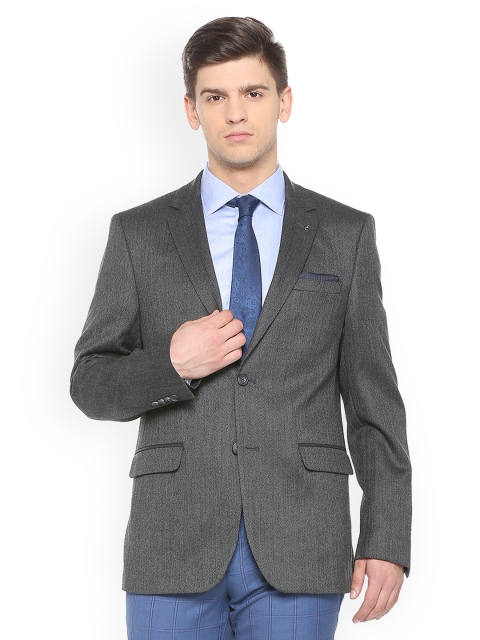 

Van Heusen Men Grey Self-Design Slim-Fit Single-Breasted Slim Fit Formal Woollen Blazer