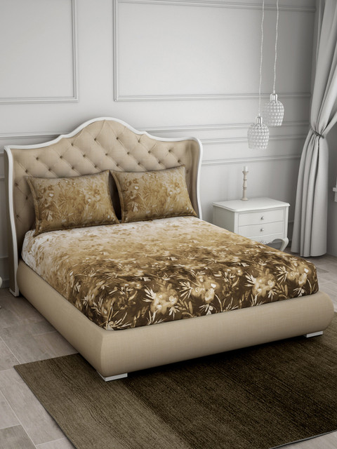 

SPACES Brown Floral Flat 180 TC Cotton 1 Queen Bedsheet with 2 Pillow Covers