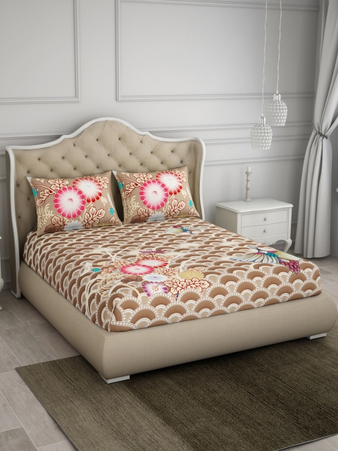 

SPACES Brown & Pink Abstract Flat 210 TC Cotton Bedsheet with 2 Pillow Covers