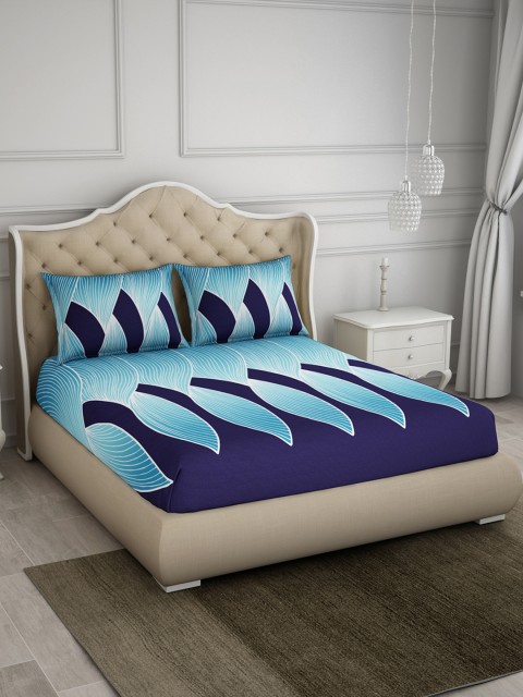 

SPACES Blue Abstract Flat 210 TC Cotton 1 King Bedsheet with 2 Pillow Covers