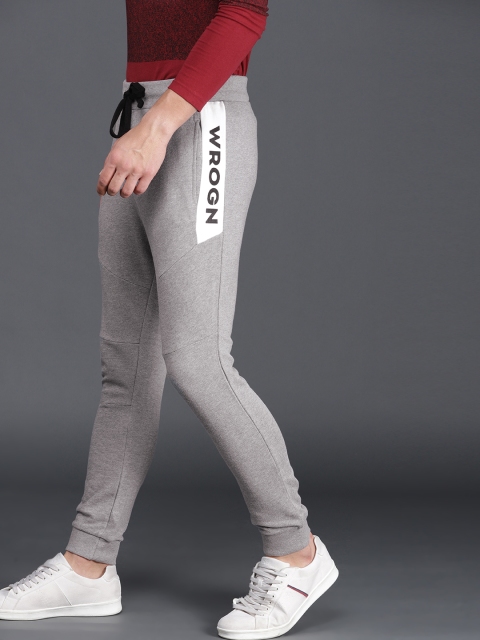 

WROGN Men Grey Melange Solid Joggers