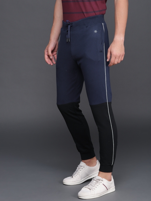 

WROGN Men Navy & Black Colourblocked Joggers, Navy blue