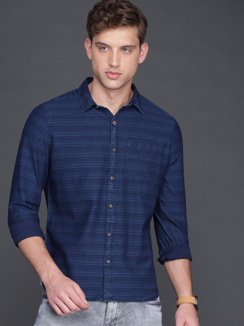 

WROGN Men Navy Blue Slim Fit Self-Design Casual Shirt