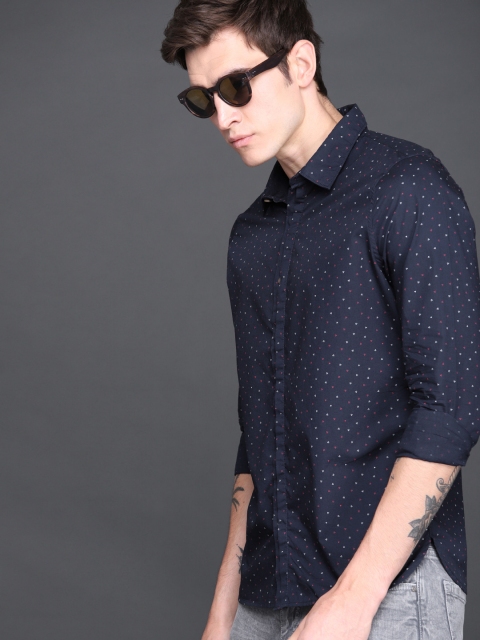 

WROGN Men Navy Blue Slim Fit Printed Casual Shirt