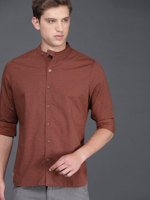 

WROGN Men Rust Brown Slim Fit Printed Casual Shirt