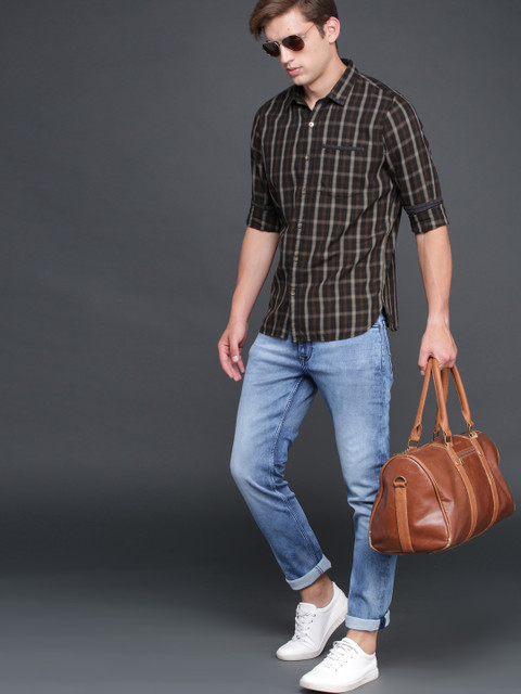 

WROGN Men Brown Slim Fit Checked Casual Shirt