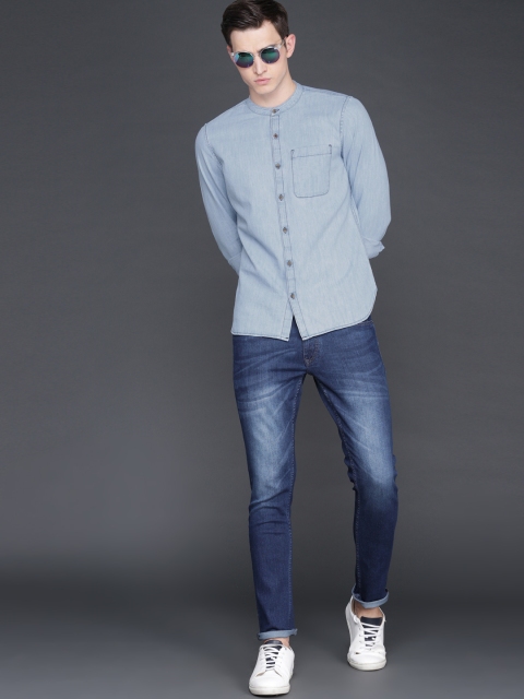 

WROGN Men Blue Slim Fit Solid Denim Shirt