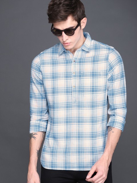 

WROGN Men Blue Slim Fit Checked Casual Shirt