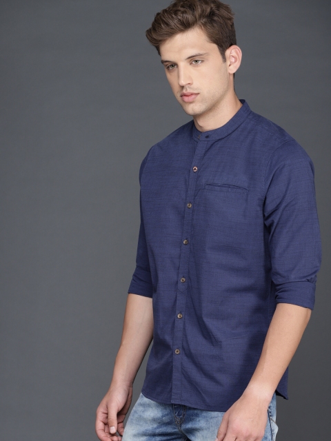 

WROGN Men Blue Slim Fit Solid Casual Shirt