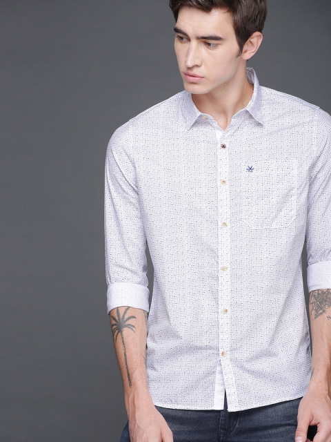 

WROGN Men White Slim Fit Printed Casual Shirt