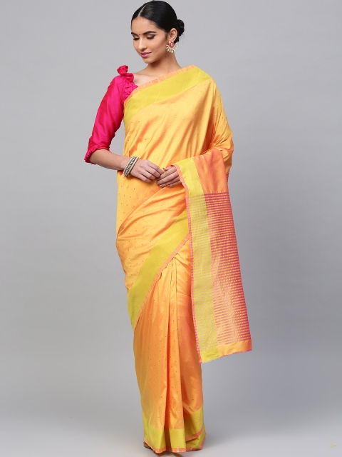 

Saree mall Yellow & Coral Pink Dual-Toned Banarasi Saree