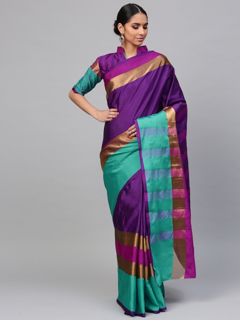 

Saree mall Purple & Magenta Striped Banarasi Saree