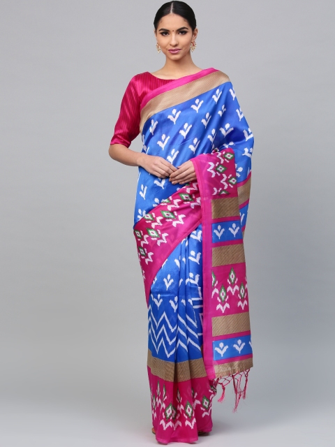

Saree mall Blue & Pink Printed Bhagalpuri Saree