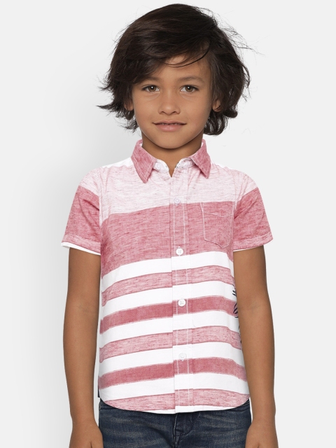 

Palm Tree Boys Red & White Regular Fit Striped Casual Shirt