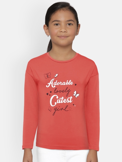 Palm Tree Girls Coral Printed Round Neck T-shirt