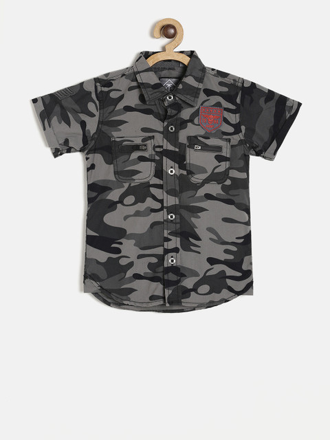

Palm Tree Boys Black & Grey Printed Casual Shirt