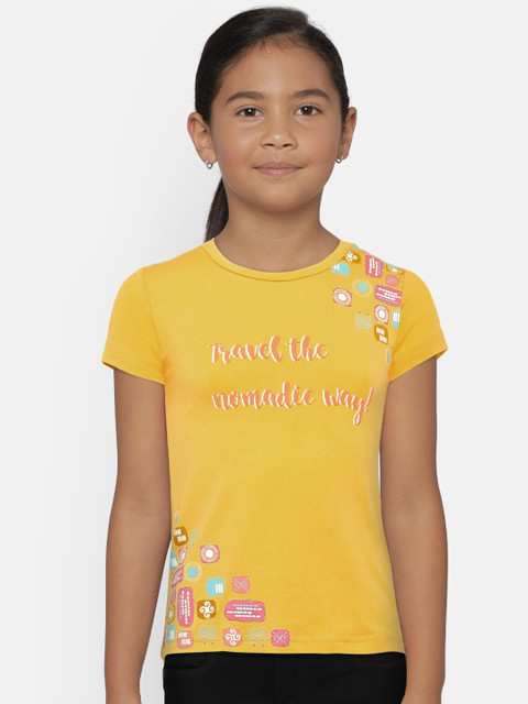 

Gini and Jony Girls Yellow Printed Top