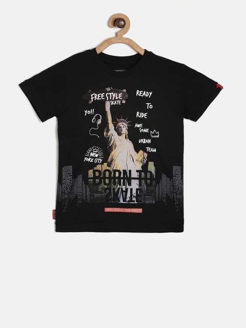 

Gini and Jony Boys Black Printed Round Neck T-shirt