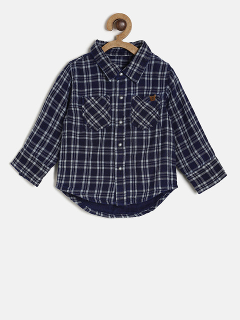 

Gini and Jony Boys Navy Blue Regular Fit Checked Casual Shirt