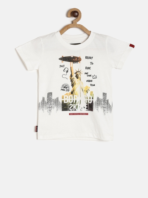 

Gini and Jony Boys White Printed Round Neck T-shirt