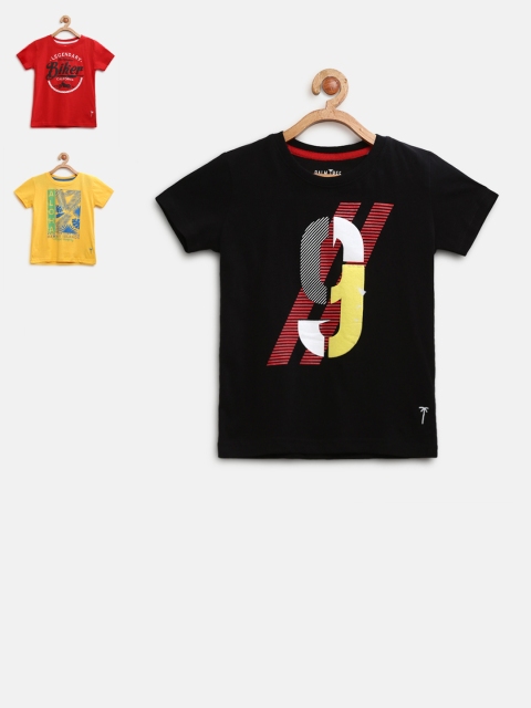 

Palm Tree Boys Pack of 3 Printed Round Neck T-shirts, Black