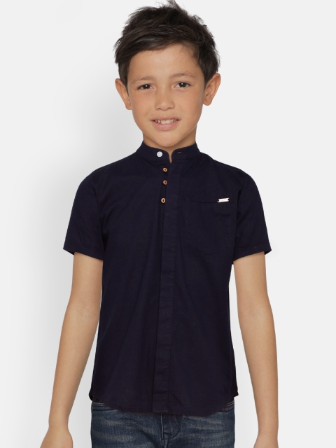 

Palm Tree Boys Navy Blue Regular Fit Solid Casual Shirt
