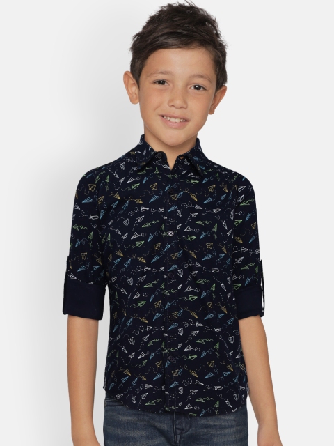 

Gini and Jony Boys Navy Blue Regular Fit Printed Casual Shirt