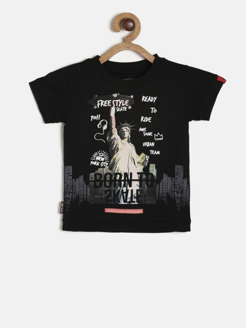 

Gini and Jony Boys Black Printed Round Neck Pure Cotton T-shirt