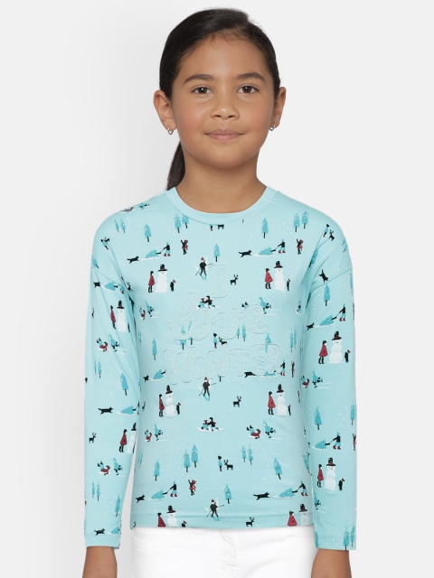 

Palm Tree Girls Blue Printed Round Neck T-shirt