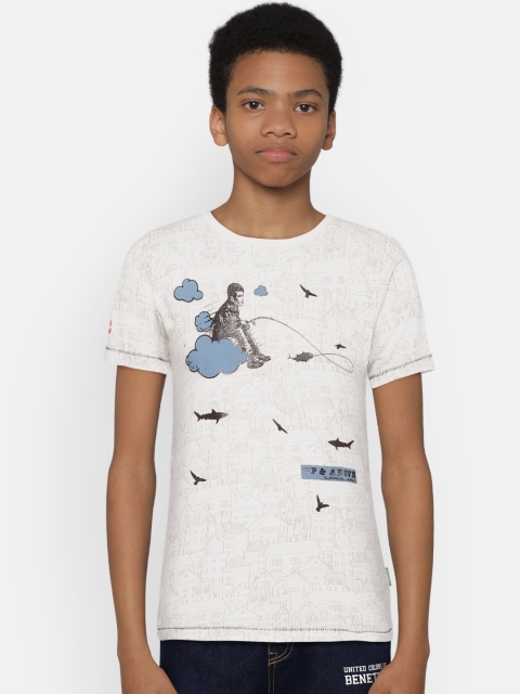 

Palm Tree Boys White & Grey Printed Round Neck T-shirt